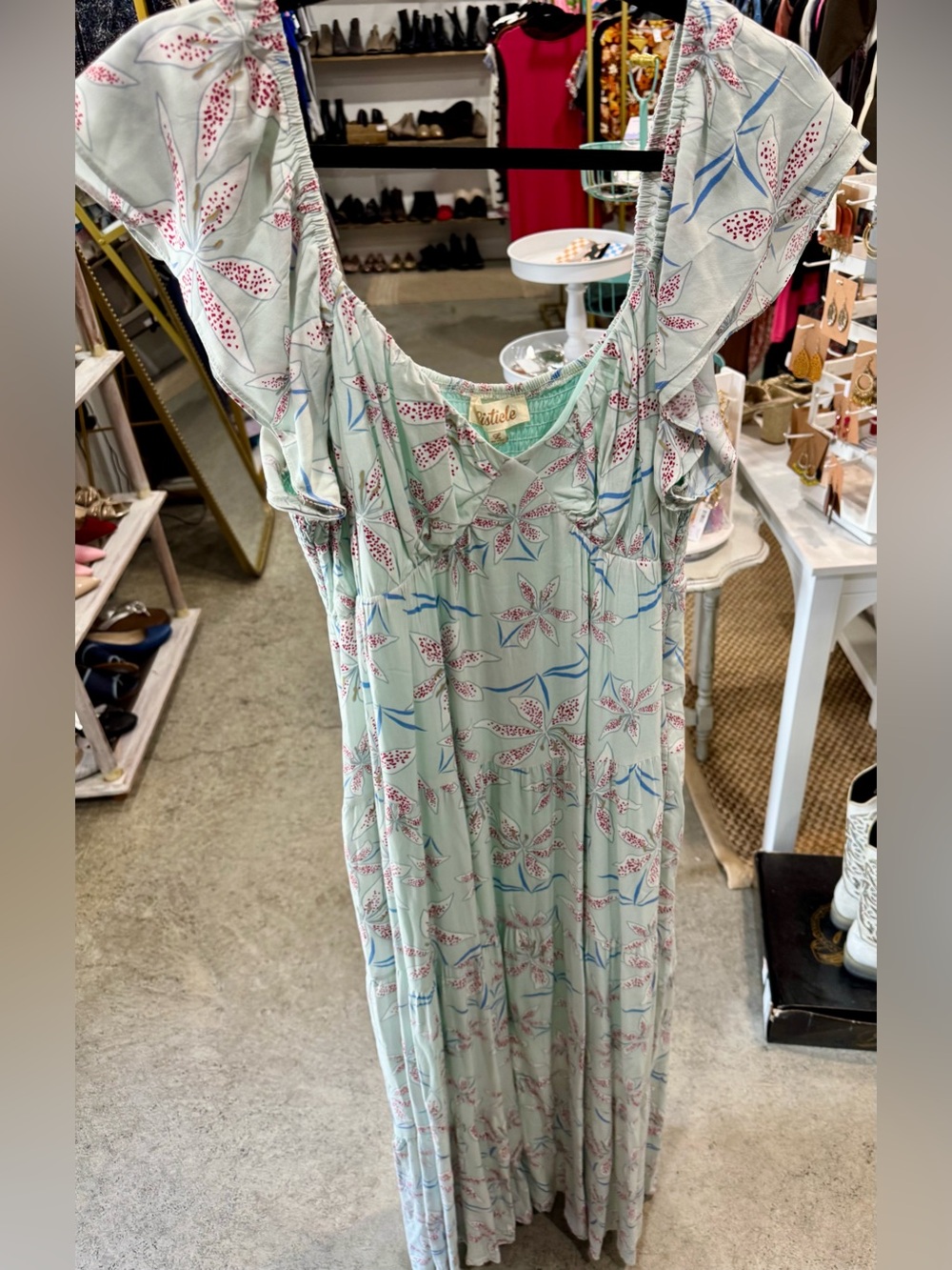 Listicle Mint Floral Maxi Dress with Pink & Blue Accents